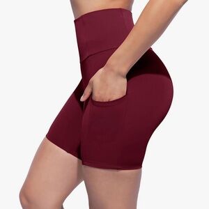 Ofenti High-Waisted Maroon Yoga / Biker Shorts with Pockets NWT